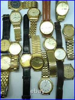 14 Seiko Quartz Mens Gold Tone Watches For Vintage Restoration Or Parts Bands