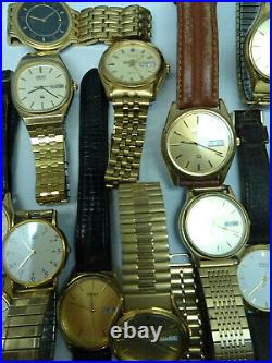 14 Seiko Quartz Mens Gold Tone Watches For Vintage Restoration Or Parts Bands