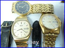 14 Seiko Quartz Mens Gold Tone Watches For Vintage Restoration Or Parts Bands