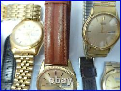 14 Seiko Quartz Mens Gold Tone Watches For Vintage Restoration Or Parts Bands