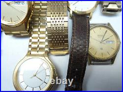 14 Seiko Quartz Mens Gold Tone Watches For Vintage Restoration Or Parts Bands