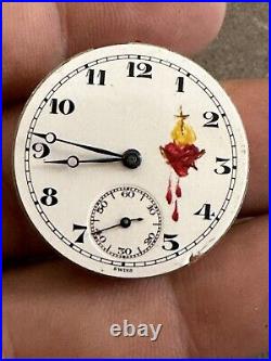 1930 Sterling Silver Gallet Co Bleeding Heart Pocket Watch Swiss 15j Nun Parts