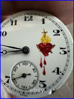 1930 Sterling Silver Gallet Co Bleeding Heart Pocket Watch Swiss 15j Nun Parts