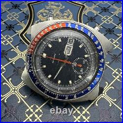 1975 SEIKO Blue Pogue 6139-6005 Automatic Chronograph For Parts or Repair CEVERT