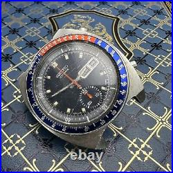 1975 SEIKO Blue Pogue 6139-6005 Automatic Chronograph For Parts or Repair CEVERT