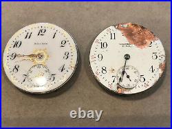 2 Waltham Pocket Watch Movements 17J, With Dial and Hands For Parts or Repair