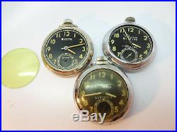 3 Biltmore Ingraham Luminous Radium Hands Dollar Pocket Watches For Repair Parts