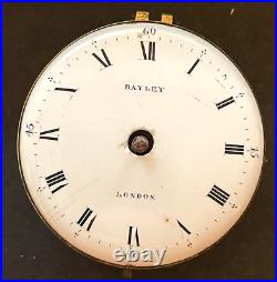 Antique Bayley London Verge Pocket Watch Movement Parts/Repair 42.4mm English