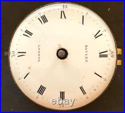 Antique Bayley London Verge Pocket Watch Movement Parts/Repair 42.4mm English