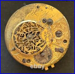 Antique Bayley London Verge Pocket Watch Movement Parts/Repair 42.4mm English