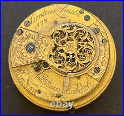 Antique Benton & Smith London Verge Pocket Watch Movement Parts/Repair 45.3mm