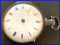 Antique D. Edmonds London Verge 18s Pocket Watch Parts Good Balance Silver Case