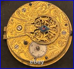 Antique Eardley Norton London Fusee Pocket Watch Movement Parts/Repair Gold Dial