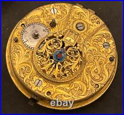 Antique Eardley Norton London Fusee Pocket Watch Movement Parts/Repair Gold Dial