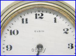 Antique Elgin Open Face Mechanical Silver Tone Case Pocket Watch FOR PARTS