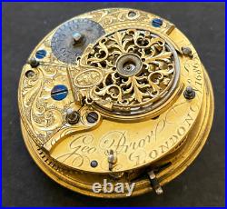 Antique George Prior London Verge Pocket Watch Movement Parts/Repair 40.4mm Geo