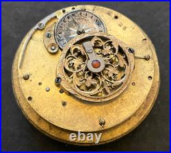 Antique Unsigned Verge Fusee Pocket Watch Movement Parts Good Balance 49.6mm
