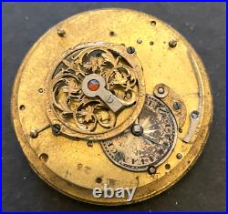 Antique Unsigned Verge Fusee Pocket Watch Movement Parts Good Balance 49.6mm