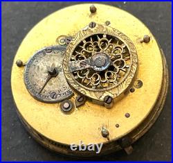Antique Unsigned Verge Pocket Watch Movement Parts Good Balance 33.9mm