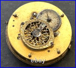 Antique Unsigned Verge Pocket Watch Movement Parts Good Balance 33.9mm