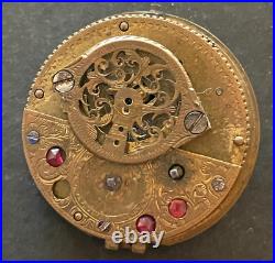 Antique Unsigned Verge Pocket Watch Movement Parts/Repair 42.3mm Ruby Jewel