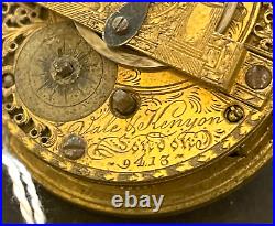 Antique Vale V Kenyon London Verge Pocket Watch Movement Parts Balance 45.8mm