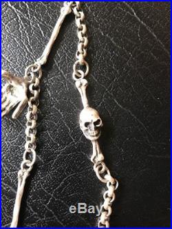 Antique Victorian Skull Watch Fob, No Watch, Chain with Bones and Hand