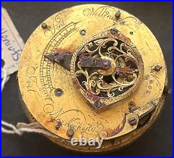 Antique Welleniufs Norrköping Fusee Pocket Watch Movement Parts 49.7mm Swedish