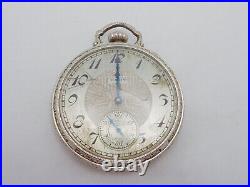 Art Deco 14K White Gold Filled Elgin Pocket Watch Open Face Parts Repair 26668
