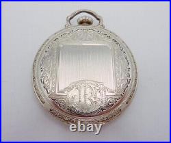 Art Deco 14K White Gold Filled Elgin Pocket Watch Open Face Parts Repair 26668