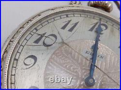 Art Deco 14K White Gold Filled Elgin Pocket Watch Open Face Parts Repair 26668