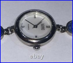 BADAVICI Solid. 925 Sterling Silver Ladies Lapis Stone Dress Watch Quartz