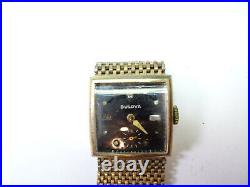 Bulova 10ae 15 Jewel Stone Accent Black Dial Watch For Repair Or Parts Gf Band