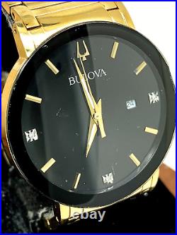 Bulova Men's Watch 97D116 Diamond Accent Black Dial Gold Quartz FOR REPAIR PARTS