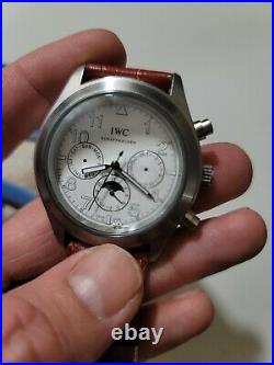 Chronograph stainless STEEL watch leather & steel band read broken hands parts