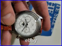 Chronograph stainless STEEL watch leather & steel band read broken hands parts