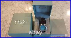 Ecclissi Sterling Silver Leather Strap Turquoise Face Topaz Watch! New! (C730)