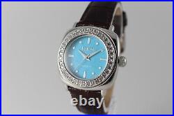 Ecclissi Sterling Silver Leather Strap Turquoise Face & White Topaz Watch! New