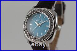 Ecclissi Sterling Silver Leather Strap Turquoise Face & White Topaz Watch! New