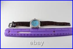 Ecclissi Sterling Silver Leather Strap Turquoise Face & White Topaz Watch! New