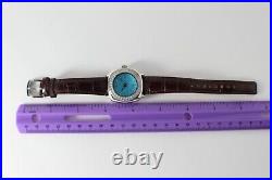 Ecclissi Sterling Silver Leather Strap Turquoise Face & White Topaz Watch! New