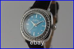 Ecclissi Sterling Silver Leather Strap Turquoise Face & White Topaz Watch! New