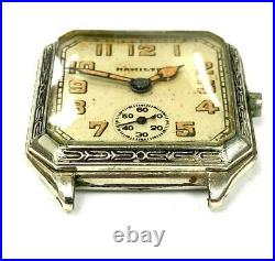 Engraved Square Art Deco Hamilton Wrist Watch Orig. Lume Dial & Hands FOR PARTS