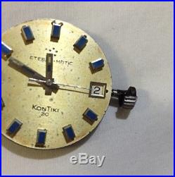 Eterna Kontiki 20 Watch Movement, Dial, Hands And Stem. Blue Markers. 4Parts
