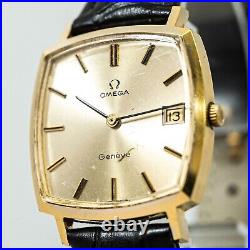 For Parts Vintage OMEGA Geneve Cal. 1030 Hand Winding Gold Dial Date 32mm Men's