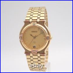 GUCCI 9200M Gold Dial Gold Plated Quartz Midsize Mens Watch Not tested For Parts