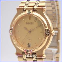 GUCCI 9200M Gold Dial Gold Plated Quartz Midsize Mens Watch Not tested For Parts