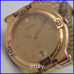 GUCCI 9200M Gold Dial Gold Plated Quartz Midsize Mens Watch Not tested For Parts