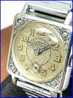 Gothic Indestructo Watch Vintage Hand Wind Antique Silver Dial FOR REPAIR PARTS