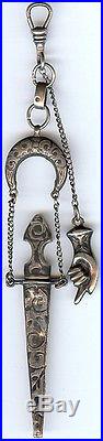 Great Antique Hallmarked Silver Sword In Sheath & Hand Watch Fob